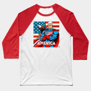 America Patriotic Comic Book Superhero Bald Eagle July 4th Baseball T-Shirt